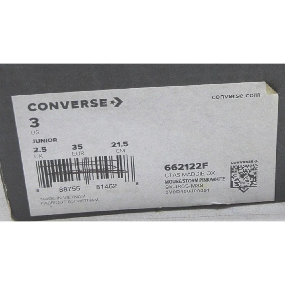 Converse Chuck Taylor All Star Maddie Ox Junior 3 Mouse Grey Storm Pink‎ 662122F
